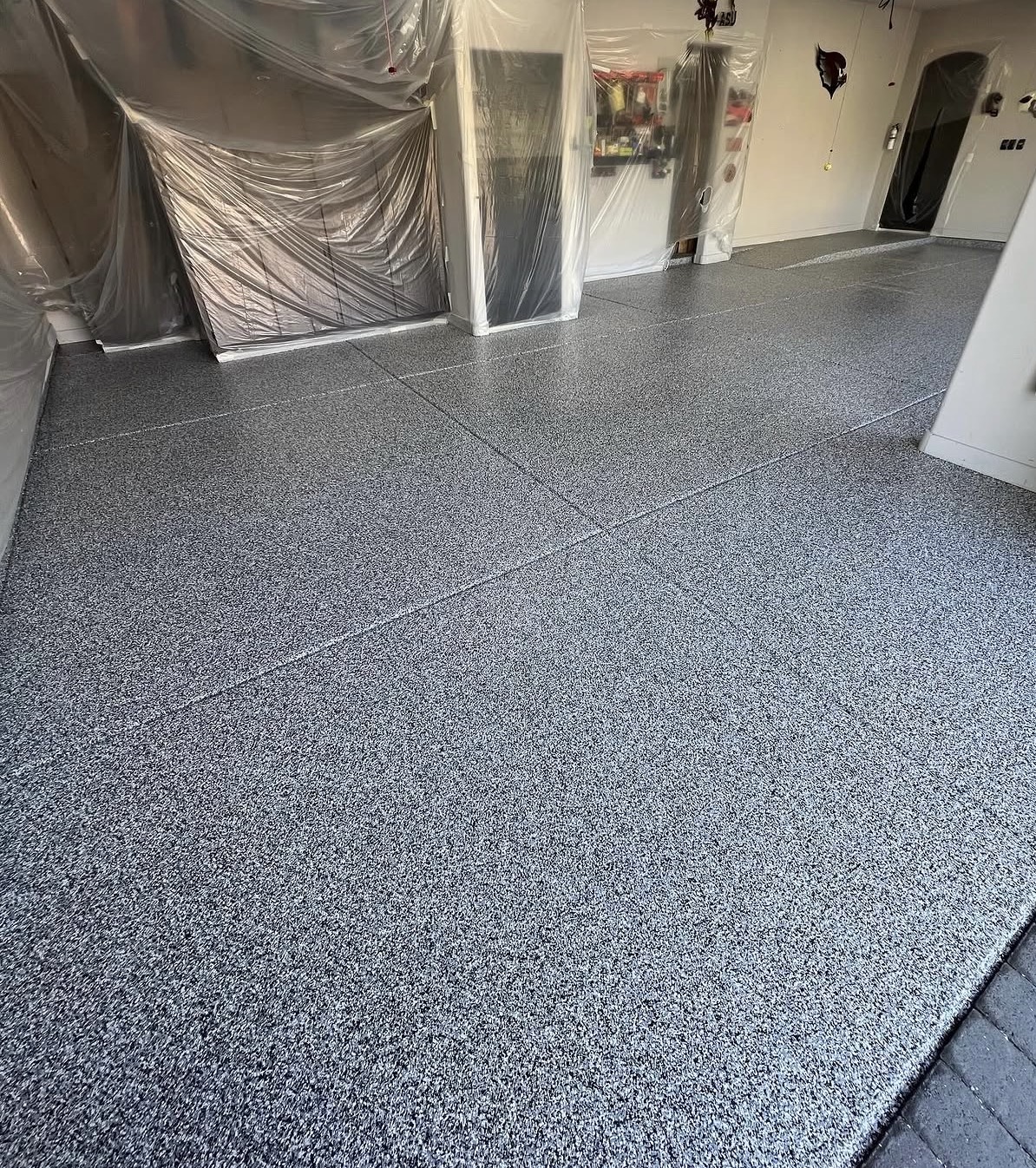 Gray decorative flake garage floor coating